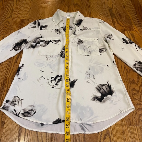 Express Sheer Ivory Floral Button Down Blouse - Picture 6 of 7